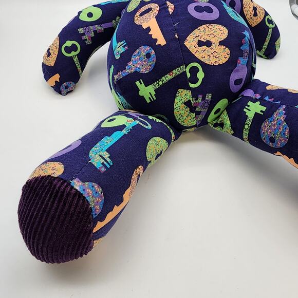 Lock & Key Allover Print Bear Plush 20" Purple Cord Feet Face No Eyes Toy - Picture 6 of 9
